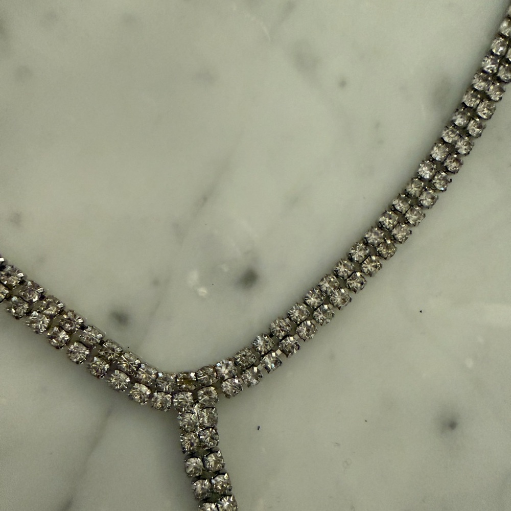 Silver Rhinestone Crystal Y-Drop Necklace - Silver - Picture 4 of 5